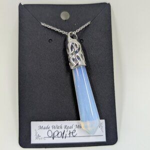 Real Opalite Pendulum Necklace with Silver Plated Chain